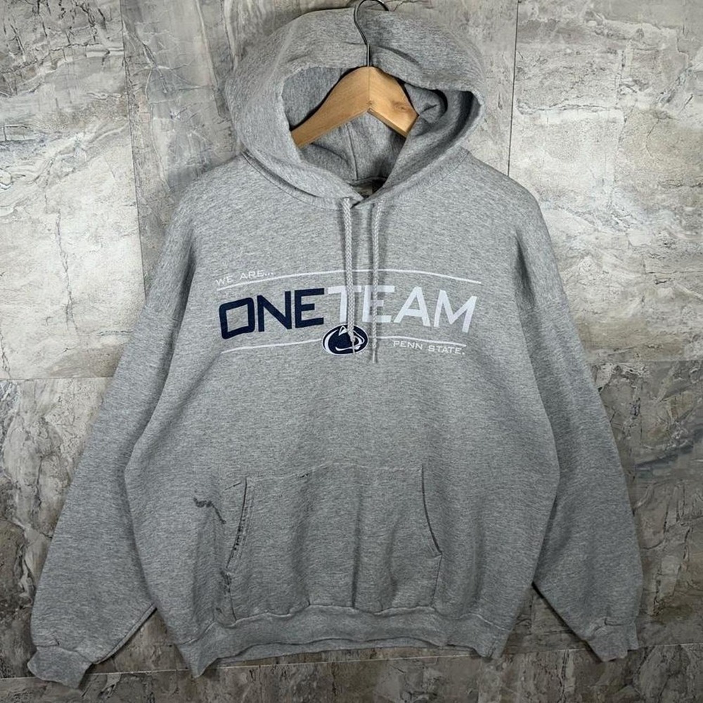 Gray Penn State Nittany Lions hoodie with white and navy blue 'ONE TEAM  Men XL